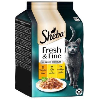 6 x 50 g Sheba Nassfutter zum Sonderpreis! - Fresh & Fine mit Truthahn, Huhn & Geflügel in Gelee