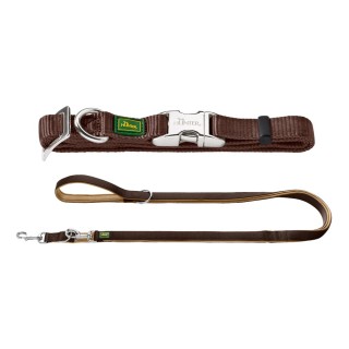 HUNTER Neopren Führleine, braun/karamell - Sparpaket: Leash Neopren + Collar Vario Basic Alu-Strong M