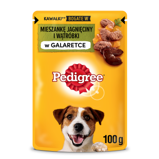 PEDIGREE Adult Beutel 100g: Nassfutter für adulte Hunde mit Lammfleisch und Leber, in Gelee.