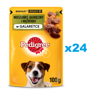 PEDIGREE Adult Beutel 24x100g: Nassfutter für adulte Hunde mit Lammfleisch und Leber, in Gelee.