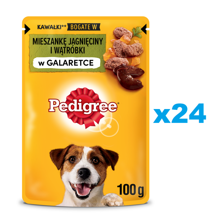 PEDIGREE Adult Beutel 24x100g: Nassfutter für adulte Hunde mit Lammfleisch und Leber, in Gelee.