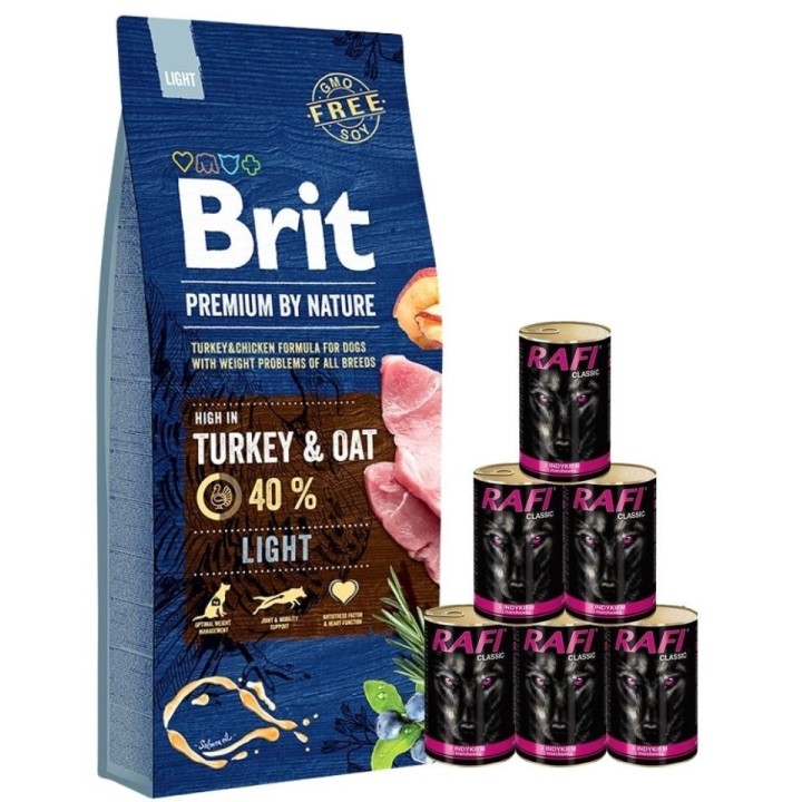 BRIT Premium By Nature Light 15 kg + Nassfutter mit Pute 6x1240 g