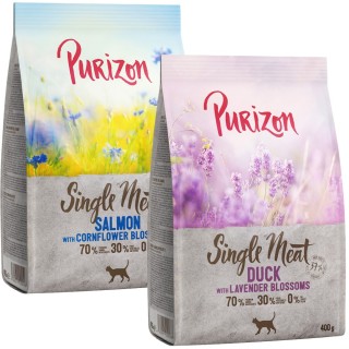 Probiermix Purizon 2 x 400 g  - Single Meat Mix Ente mit Lavenderblüten + Lachs mit Kornblumenblüten