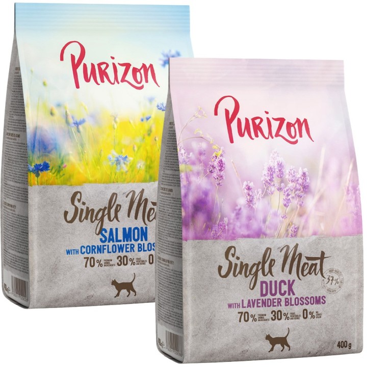 Probiermix Purizon 2 x 400 g  - Single Meat Mix Ente mit Lavenderblüten + Lachs mit Kornblumenblüten