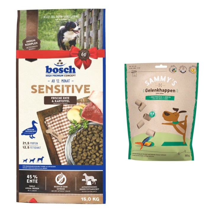 15 kg bosch Trockenfutter + 350 g Sammy's Gelenkhappen gratis! - Sensitive Ente & Kartoffel