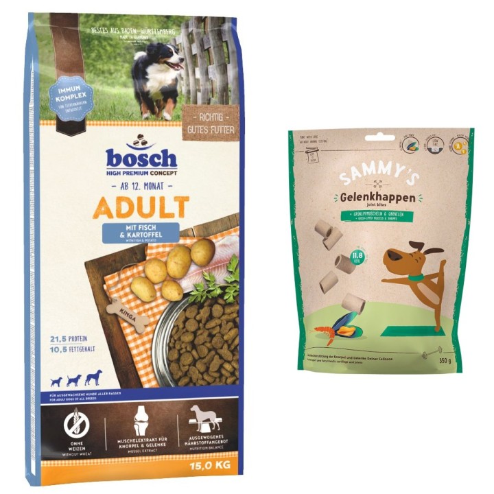 15 kg bosch Trockenfutter + 350 g Sammy's Gelenkhappen gratis! - Adult Fisch & Kartoffel