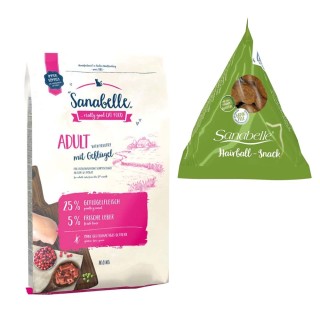 10 kg Sanabelle Trockenfutter + 12 x 20 g Hairball Snack im Tetraeder gratis! - Adult mit Geflügel