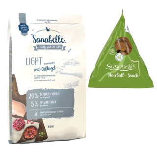 10 kg Sanabelle Trockenfutter + 12 x 20 g Hairball Snack im Tetraeder gratis! - Light