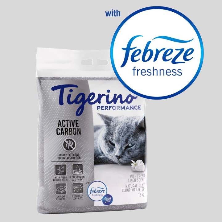 Sparpakete Tigerino Performance Katzenstreu zum Sonderpreis! - Active Carbon mit Febreze-Duft nach frischer Wäsche (2 x 12 kg