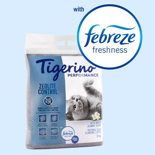 Sparpakete Tigerino Performance Katzenstreu zum Sonderpreis! - Zeolite Control mit Febreze-Jasminblütenduft (2 x 12 kg)