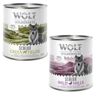 15 % Rabatt: 12 x 800 g Wolf of Wilderness  - SENIOR Mix: Ente & Kalb, Lamm & Huhn