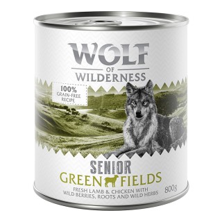 15 % Rabatt: 12 x 800 g Wolf of Wilderness  - SENIOR Green Fields - Lamm & Huhn