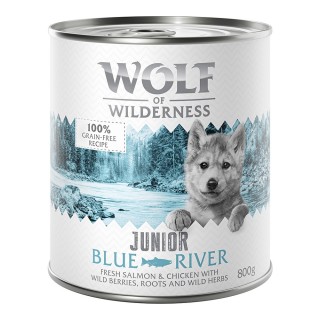 15 % Rabatt: 12 x 800 g Wolf of Wilderness  - JUNIOR Blue River - Huhn & Lachs