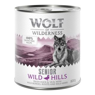 15 % Rabatt: 12 x 800 g Wolf of Wilderness  - SENIOR Wild Hills - Ente & Kalb