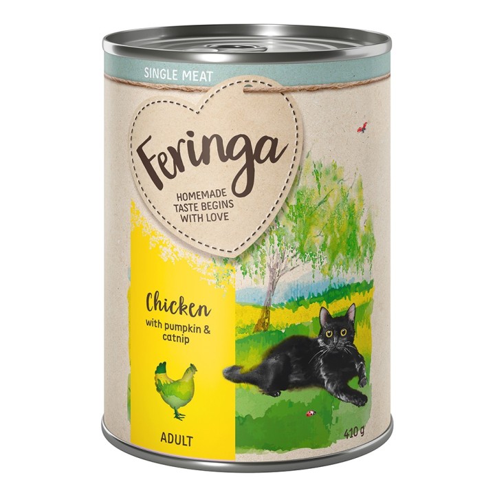 5 + 1 gratis! Feringa Single Meat Menü 6 x 410 g - Huhn mit Kürbis & Katzenminze