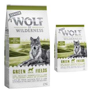 12 + 1 kg gratis! 13 kg Wolf of Wilderness Trockenfutter SENIOR Green Fields - Lamm