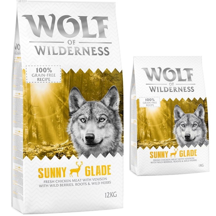 12 + 1 kg gratis! 13 kg Wolf of Wilderness Trockenfutter Sunny Glade - Hirsch