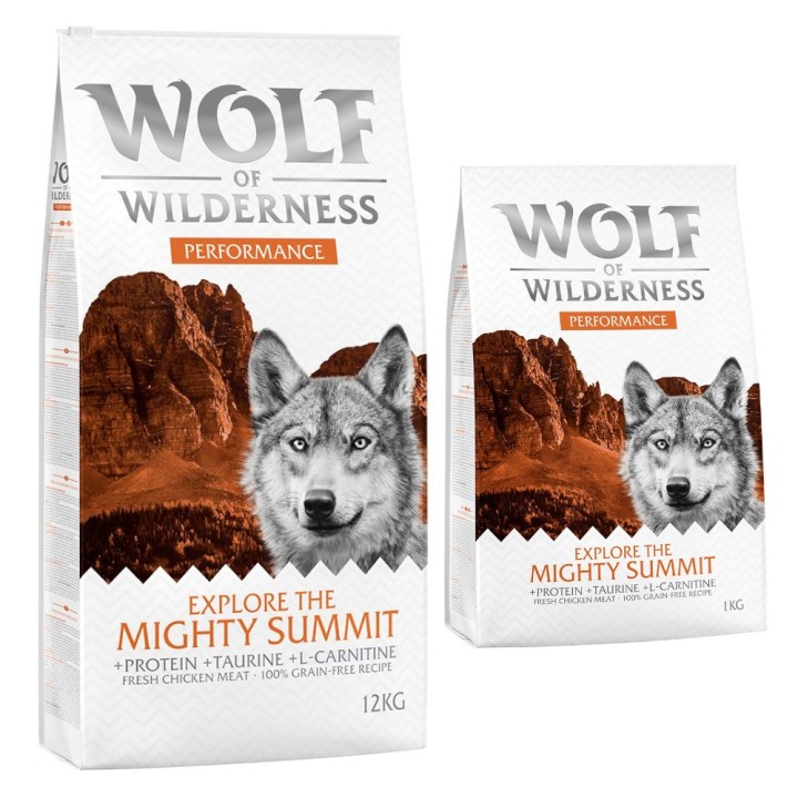 12 + 1 kg gratis! 13 kg Wolf of Wilderness Trockenfutter Explore The Mighty Summit - Huhn (Performance)