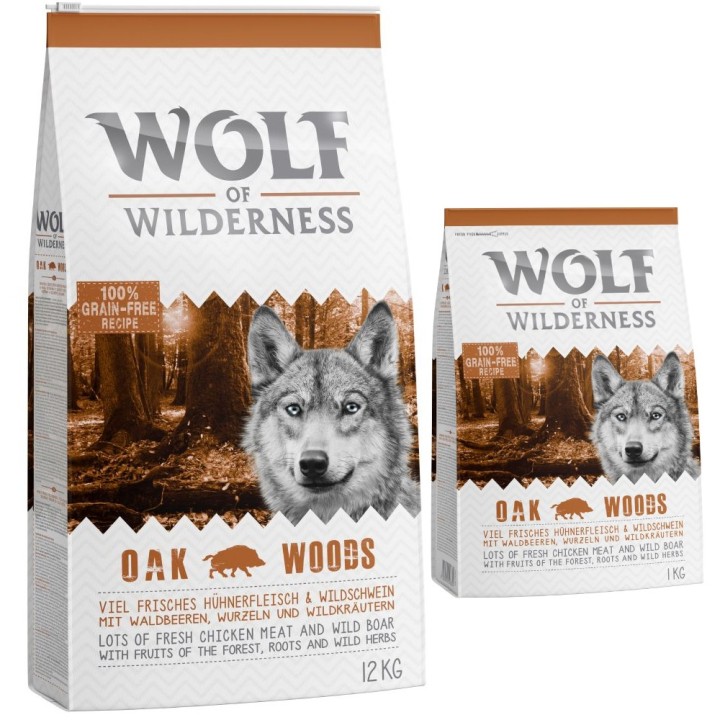 12 + 1 kg gratis! 13 kg Wolf of Wilderness Trockenfutter Oak Woods - Wildschwein