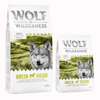 12 + 1 kg gratis! 13 kg Wolf of Wilderness Trockenfutter Green Fields - Lamm