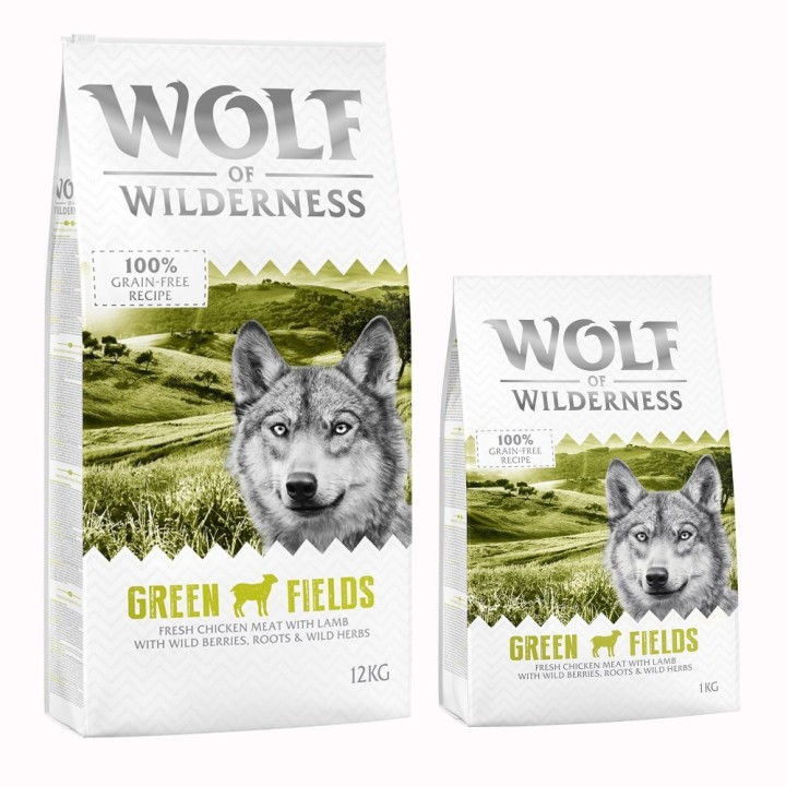 12 + 1 kg gratis! 13 kg Wolf of Wilderness Trockenfutter Green Fields - Lamm