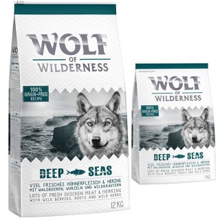 12 + 1 kg gratis! 13 kg Wolf of Wilderness Trockenfutter Deep Seas - Hering