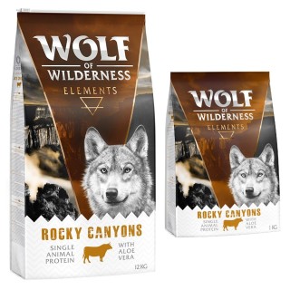 12 + 1 kg gratis! 13 kg Wolf of Wilderness Trockenfutter Rocky Canyons - Rind (Monoprotein)