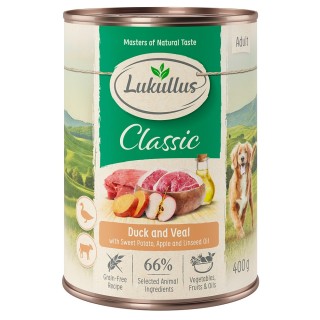 Lukullus Naturkost Adult Getreidefrei 6 x 400 g - Ente & Kalb