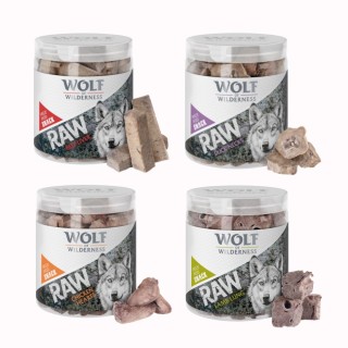 Sparpaket Wolf of Wilderness - RAW Snacks (gefriergetrocknet) - Mix: Rinderleber 90 g, Entenhälse 90 g,, Hühnerherzen 70 g, L