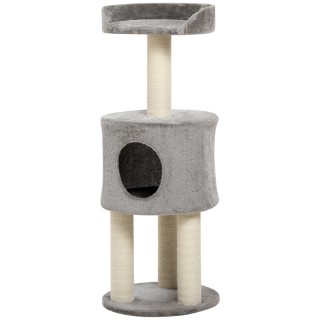 PawHut Kratzbaum mit natürlichen Sisal-Kratzflächen 103 cm Höhle Beobachtungsplattform in Grau   Aosom