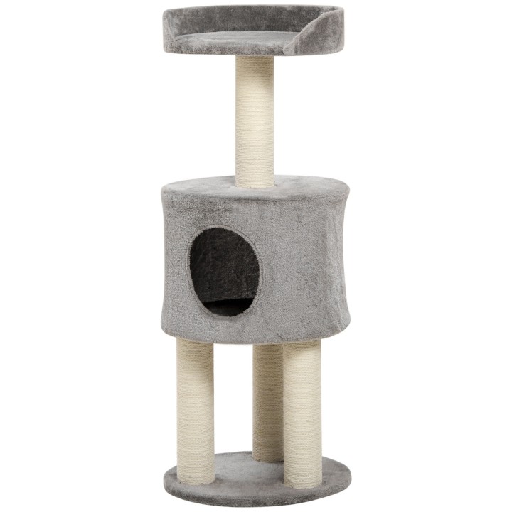 PawHut Kratzbaum mit natürlichen Sisal-Kratzflächen 103 cm Höhle Beobachtungsplattform in Grau   Aosom