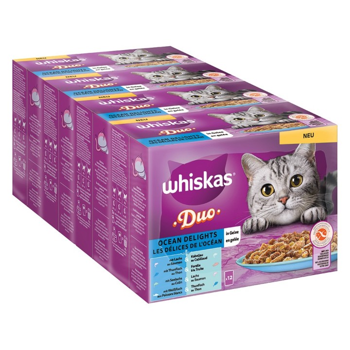 Jumbopack Whiskas Duo Portionsbeutel 144 x 85 g - Ocean Delights in Gelee