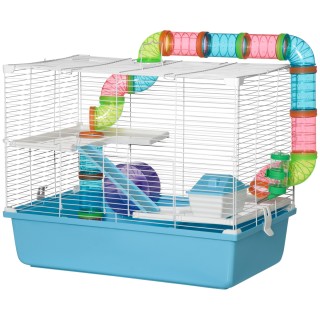 PawHut Käfig für Hamster Ratte Nager 3 Ebenen mit Tunnel, Trinkflasche, Rad, Häuschen, Leitern Maße 59B x 36T x 47H cm   Aoso
