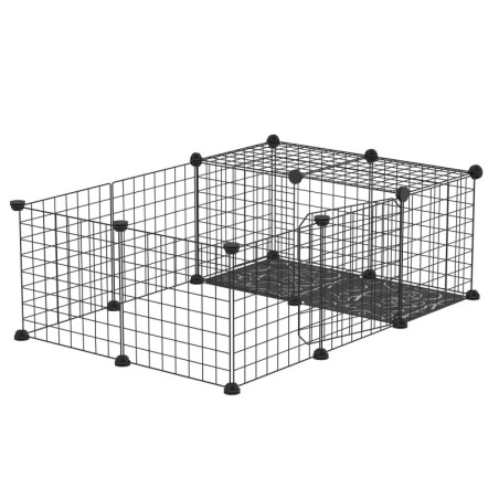 PawHut Kleintiergehege für Kaninchen, Meerschweinchen und Nager, modulares Haustierzaun, Schwarz   Aosom