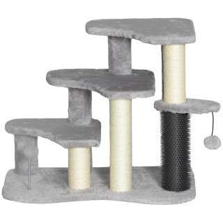 PawHut Katzenbaum, Kratzturm mit 3 Ebenen Plüschplattformen, 2 Spielbälle, Sisal Kratzsäulen, 50 cm Höhe, für Katzen bis zu 5