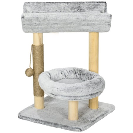 PawHut Katzenbaum mit Kratzbaum, Kletterbaum für Katzen, 1 obere Nische mit waschbarem Kissen, 1 runde Nische und 1 hängende