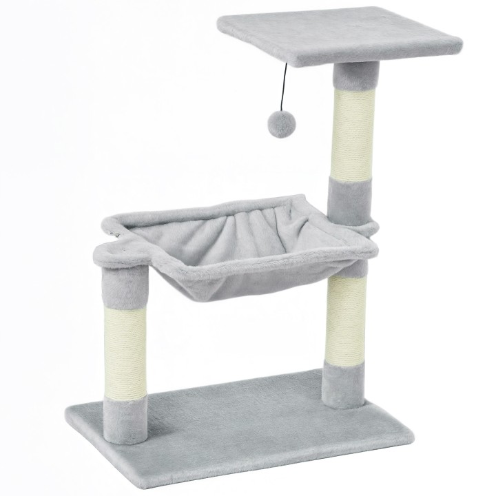 PawHut Katzenbaum 3 Kratzbäume Kratzmatten Natur-Sisal Plattform Hammock und hängendes Spielset Maße 50L x 26B x 70H cm Kurzp