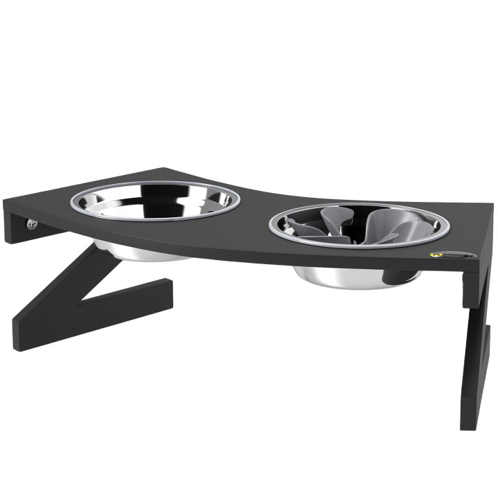 PawHut Erhöhter Futternapf für Hunde mit Ständer, Futternapf für Hunde mit 2 Edelstahlschüsseln von 1L, langsamer Futterteppi