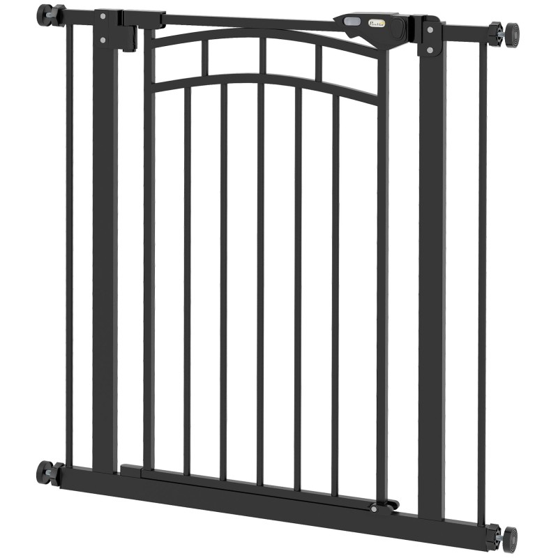 PawHut Hundeschutzgitter, erweiterbar 74-80 cm, Doppelverriegelung, automatische Schließung, Treppenschutzgitter zur Druckmon