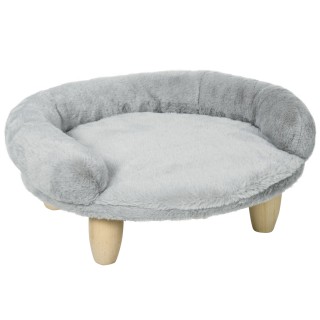 PawHut Hundesofa Katzenbett Haustierbett abnehmbar waschbar Plüschbezug Kiefernholzfüße stabil 47 x 40 x 20 cm grau   Aosom