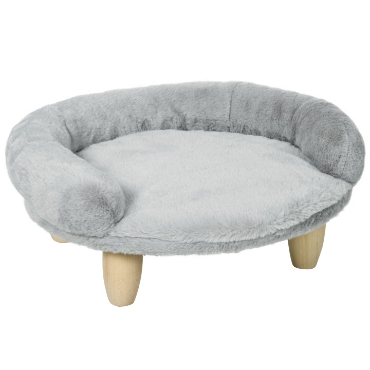 PawHut Hundesofa Katzenbett Haustierbett abnehmbar waschbar Plüschbezug Kiefernholzfüße stabil 47 x 40 x 20 cm grau   Aosom