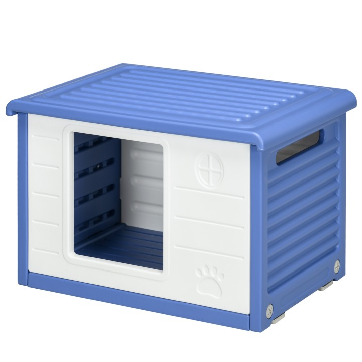 PawHut Hundehütte draußen Hundehütte für Welpen aus Kunststoff Hundehaus mit Belüftungsöffnungen wasserdicht dim. 60L x 42B x