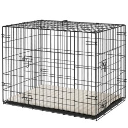 PawHut Hundekäfig, faltbarer Hundetransportkäfig mit 2 Türen, herausnehmbarem Boden, waschbarem weichen Kissen, Stahlrahmen,
