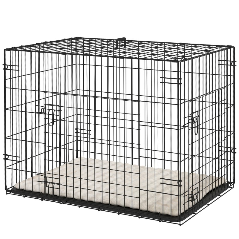PawHut Hundekäfig, faltbarer Hundetransportkäfig mit 2 Türen, herausnehmbarem Boden, waschbarem weichen Kissen, Stahlrahmen,