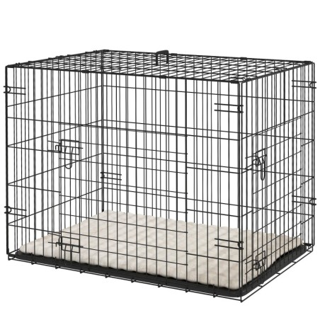 PawHut Hundekäfig, faltbarer Hundetransportkäfig mit 2 Türen, herausnehmbarem Boden, waschbarem weichen Kissen, Stahlrahmen,