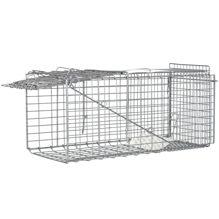 Outsunny Lebendfalle Faltbare Fangkäfig für kleine Tiere wie Ratten und Mäuse - 2 Türen + Griff - 66 x 24 x 30 cm - Stahl gra