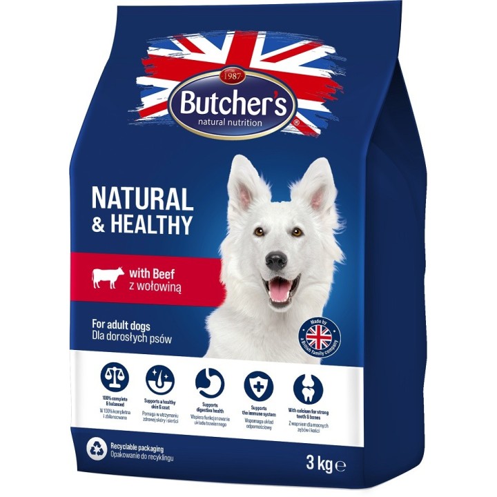 BUTCHER'S Natural&amp,Healthy Trockenfutter für Hunde mit Rindfleisch 3 kg
