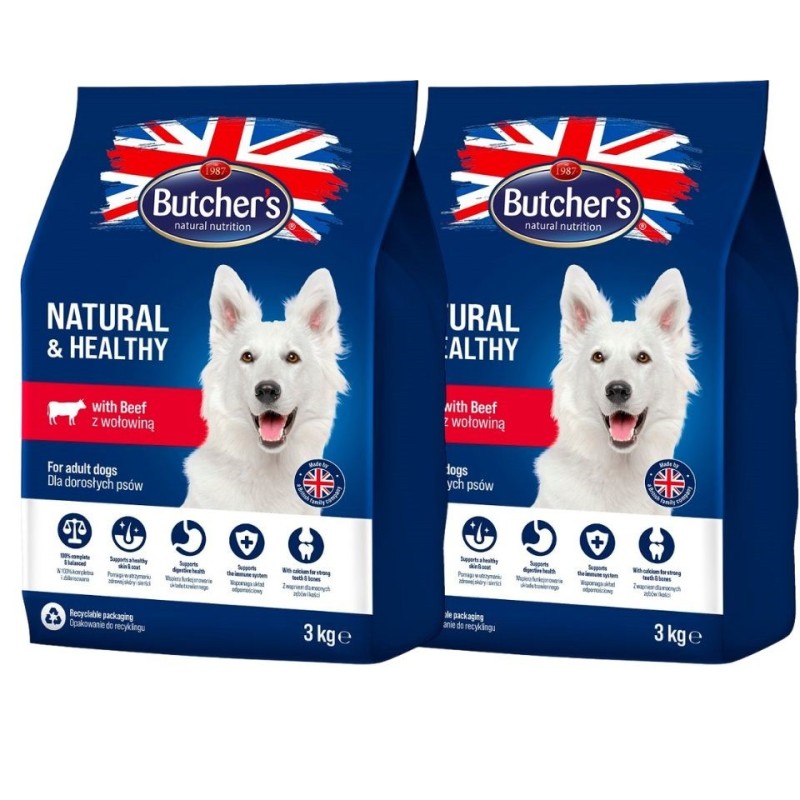 BUTCHER'S Natural&amp,Healthy Hundetrockenfutter mit Rindfleisch 6 kg (2 x 3 kg)