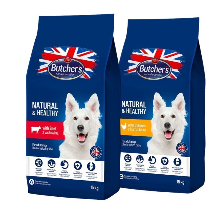 BUTCHER'S Natural&amp,Healthy Mix: Hundetrockenfutter mit Huhn und Rind 2 x 15 kg