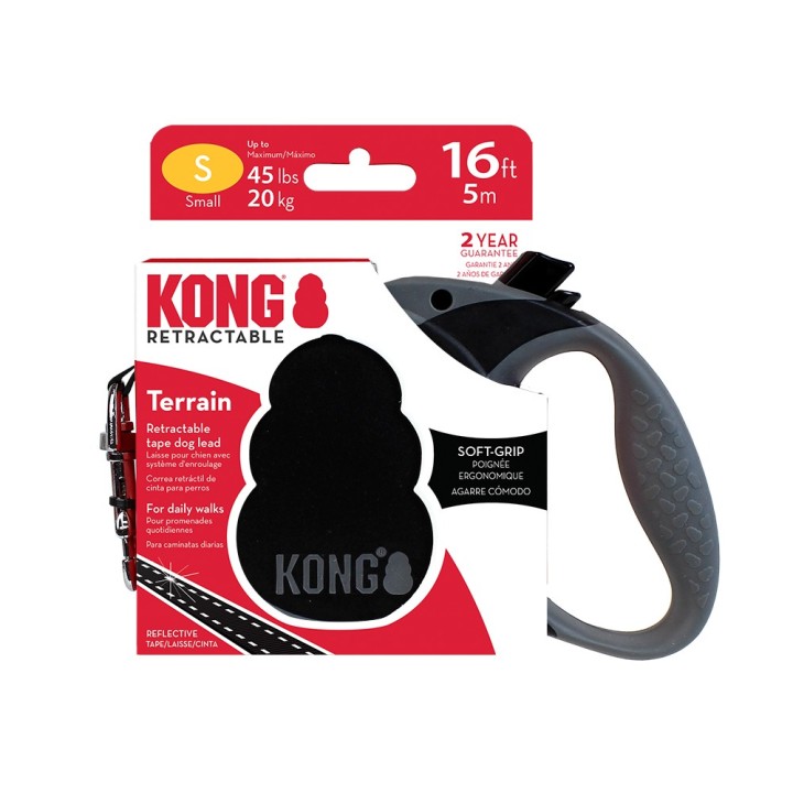 KONG Terrain Einziehbare Leine Schwarz  - Größe S: bis 20 kg, Gurt-Länge ca. 5 m